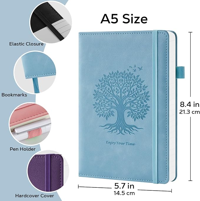 Lined Journal Notebook for Women Men, 2 Pack, 160 Pages per Pack, A5 (5.7'' x 8.4") Hardcover Journaling Notebook College Ruled for Writing Work, School Office Supplies, Pink & Blue, 100GSM Paper