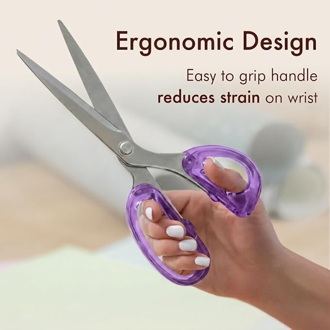 OfficeGoods 9” Stainless Steel Acrylic Scissors for Office and Home - Aesthetic and Sharp All Purpose Scissors, Perfect for Sewing, Arts and Crafts - Purple Silver Metal