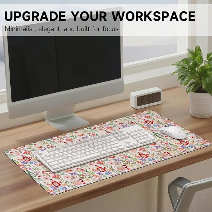 Botanical Floral Desk Pad Blotter,Large Mouse Pad 35 x 17in,PU Leather Desk Mat Writing Pad Protector, Non-Slip Waterprrof,Desktop Decor for Home Office Women Girls (Spring Blossoms)