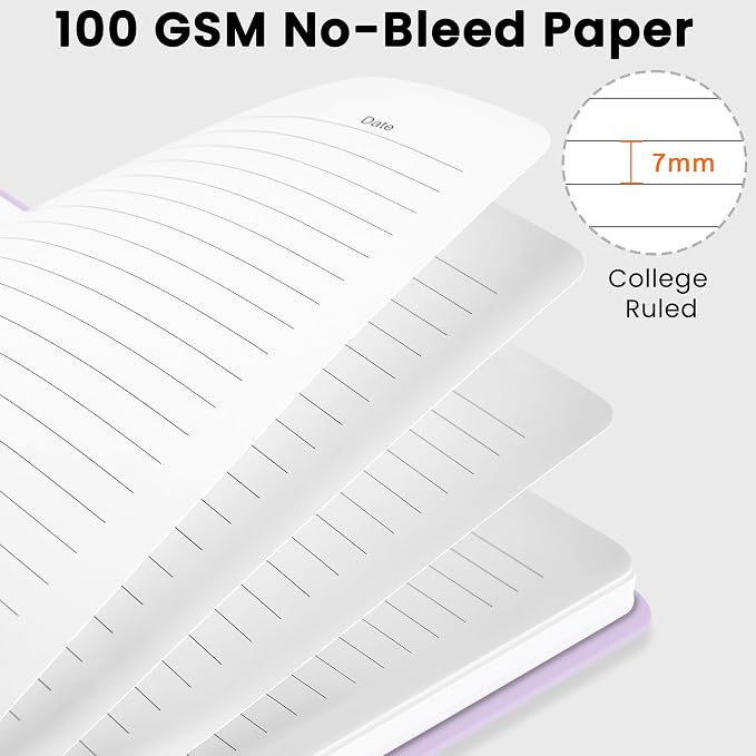 CICPAP Lined Spiral Journal Notebook, A5 College Ruled Notebook for Journaling, Note-Taking, and Daily Planning, Durable Hardcover with an Elegant Design, Light Purple