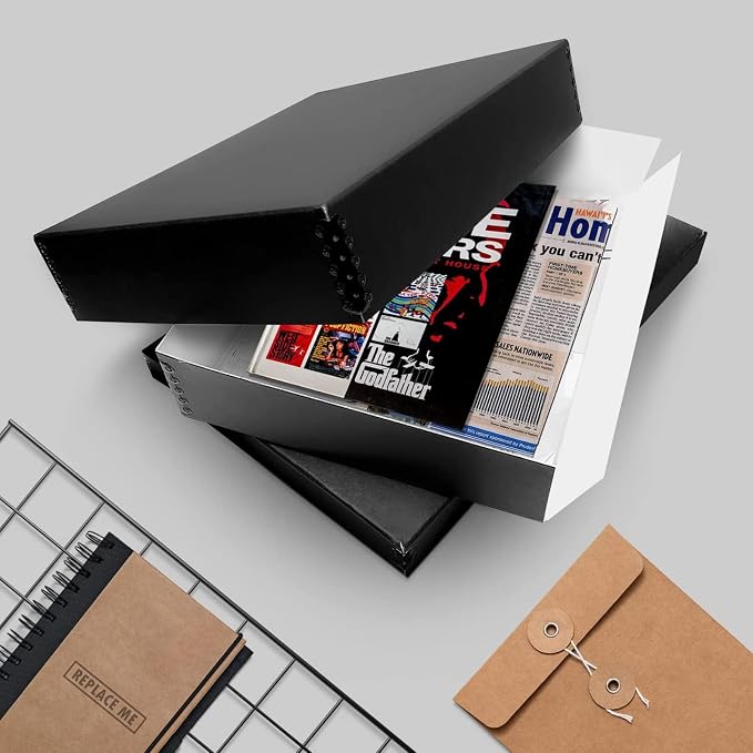 Lineco Drop Front Archival Storage Box, 11.75x15.25x3 in, Black, 8 Pack | Acid-Free with Metal Edge, Preserves Picture Longevity, Organize Photos, Newspapers, Prints, Documents, Crafts, DIY