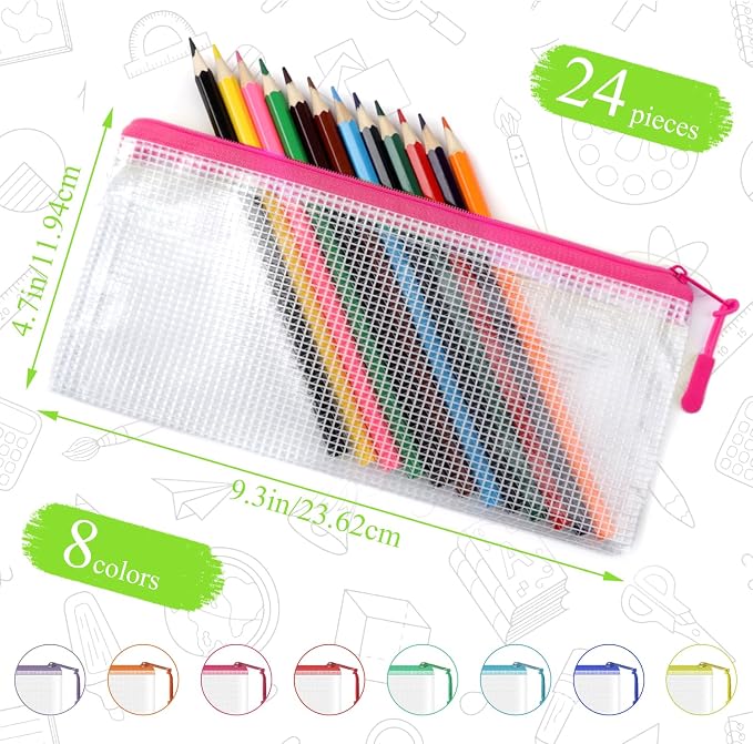 YOPCDJ 24 Pack Mesh Zipper Pouch Bags, Small, Clear Pencil Pouch Bulk, Pencil Bags with Zipper for Travel Storage