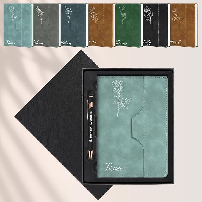 ENOMY Personalized A5 Notebook Writing Set Custom Notebook PU Leather Personalized Journal with Stylus Pen & Gift Box for College Holiday Travel Business Gift, Gray