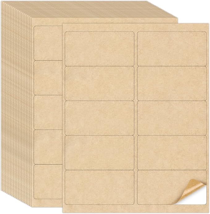 NATURALABEL 200 Sheets Printable Kraft Label Stickers for Laser & Inkjet Printers, 2" x 4" - 10 per Page, Matte (2000 Count)