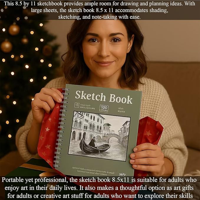 Sketch Book 8.5"x11", Spiral Sketchbook Pack of 2, SuFly 200 Sheets (68 lb/100gsm) Acid Free Sketch Pads for Drawing for Adults Spiral Bound with Hard Cover for Kids & Adults, 100 Sheets Each