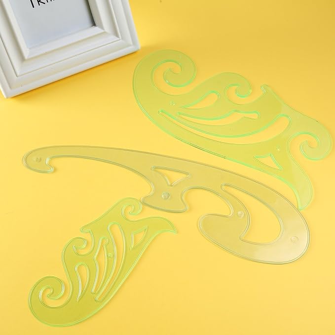 TecUnite 6 Pcs French Curve Ruler Set, Clear Green Plastic Curve Templates for Drawing, Drafting, Sewing Pattern Making, Fashion Design and Art Craft Projects