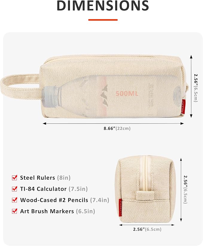 Fmeida Pencil Case Pouch - Water Resistant Pencil Pouch Portable Pencil Bag Simple Office Supplies Stationery Pouch with Handle - Retro Beige