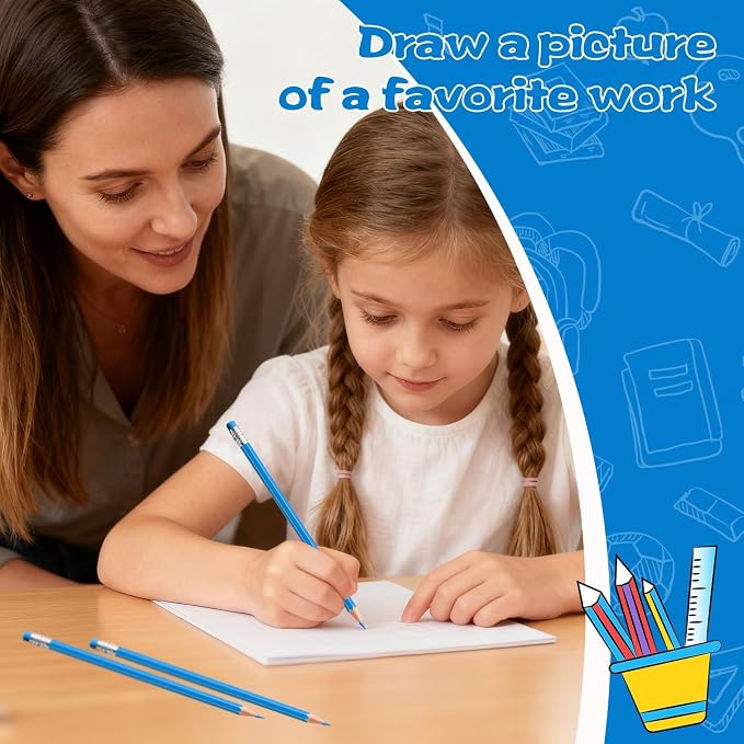 60 PCS Light Blue Pencils Bulk with Eraser, Pre-Sharpened HB Pencils for Writing & Drawing, School Supplies for Kids Homework, Tests, Art Crafts & Teacher Grading (Light Blue)