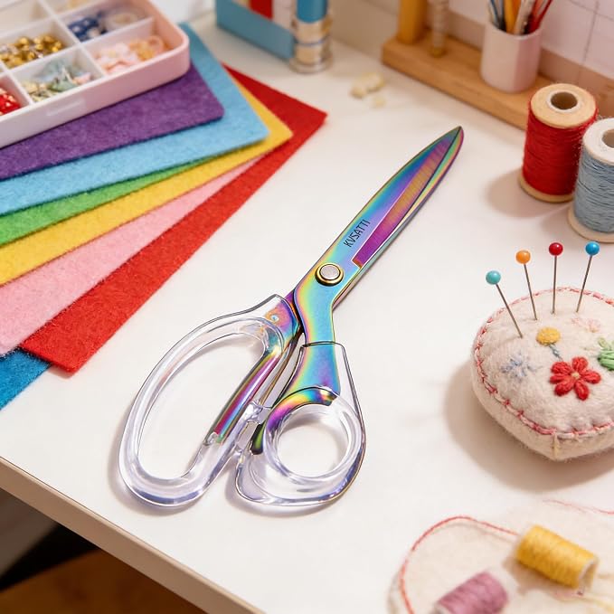 Scissors All Purpose Heavy Duty - 9" Titanium Coated Stainless Steel Blades for Office Desk, Craft Art, School Classroom & Teacher Supplies, Right Hand Only (Colorful)