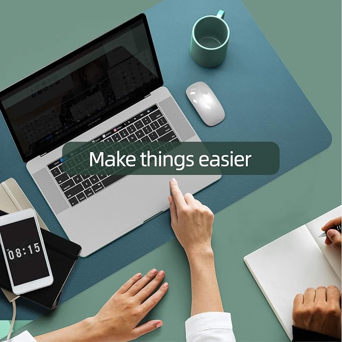 YSAGi Dual-Sided Desk Mat, 23.6" x 13.7" Waterproof PU Leather Desk Pad Protector for Keyboard and Mouse, Desk Writing Pad for Office and Home (Pistachio Green + Green Blue)