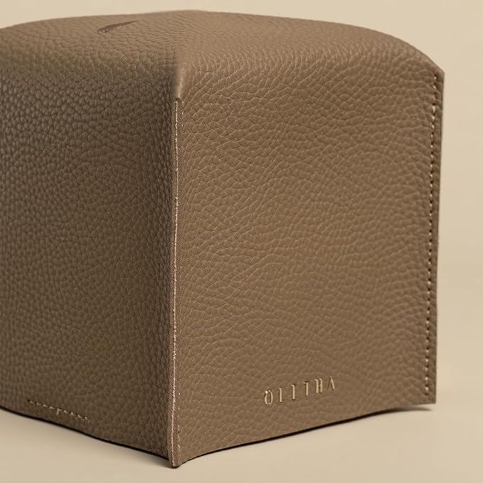 OLETHA Square Tissue Box Cover - Aesthetic Desk Decor for Room, Home & Office - Tissues Cube Boxes Holder - Tan Gray