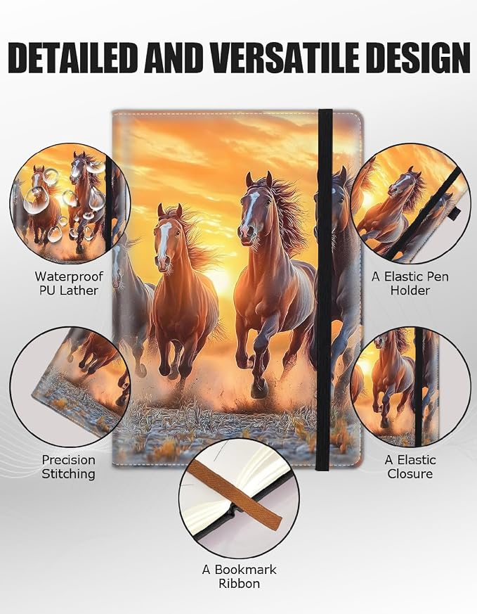 Hardcover Executive Notebooks, A5 PU Leather Lined Journal Notebook, 200 Pages Thick Paper Subject Notebooks for School,Work,Home Writing Business Notebook, Diary Book ，Wild Horse