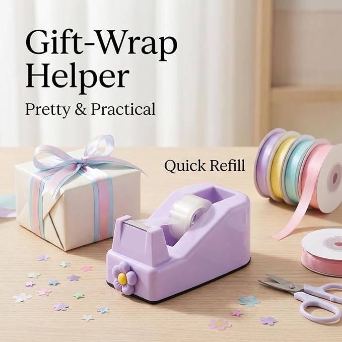Tape Dispensers,Purple/Pink Tape Dispenser,Tape Dispenser Desk with Stable Weighted Base,Easy One-Hand Use for Scrapbook,Duct Tape & Packing Tape,Ideal for Vision Board Supplies,Office&School Supplies