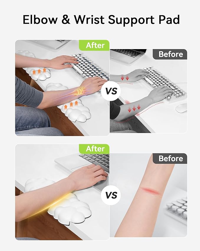 Elbow Pad for Desk, 2-Pack Cloud Elbow Rest(White), Edge Arm Rest | L-Shaped, Leather Surface, Memory Foam, Waterproof, Non-Slip Wrist Support Wrist Rest