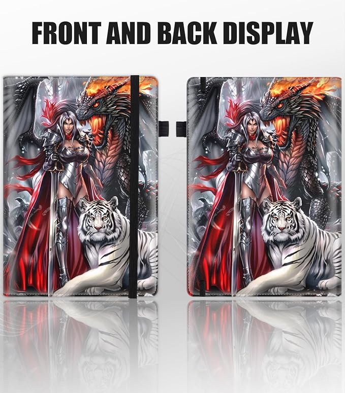 Hardcover Executive Notebooks, A5 PU Leather Lined Journal Notebook, 200 Pages Thick Paper Subject Notebooks for School,Work,Home Writing Business Notebook, Diary Book ，Female Warrior and Dragon