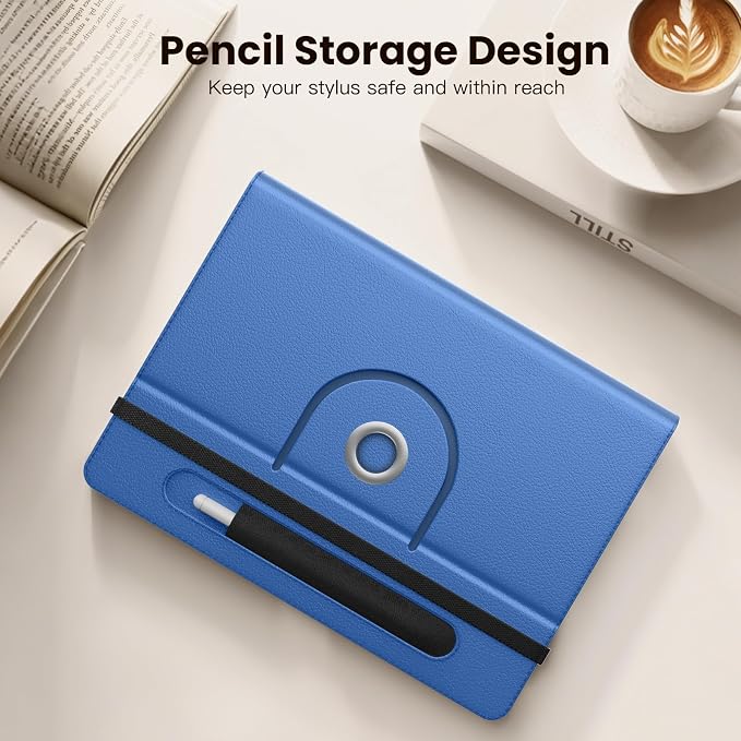 MoKo for Universal 11 inch Android Tablet Case with Pen Holder, Blue | Fits All 9.6-11 inch Tablets, Slim 360 Degree Rotating Cover, Multi-Angle Stand, Front Pocket, No fit iPad/NO back opening