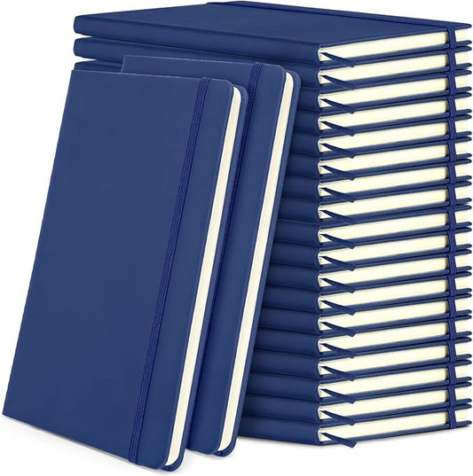 Honoson 20 Pack A5 Lined Journal Notebooks Hardcover Executive Notebook 5.5" x 8.3" PU Leather Wide Ruled Journals Bulk 160 Pages for Back to School Supplies Office Business Home (Navy)