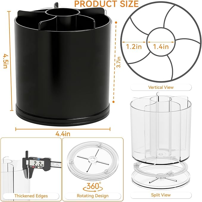 Yieach Rotating Acrylic Makeup Brush Holder for Vanity,Bathroom Countertop,Round Makeup Brushes Organizer,Spinning Cosmetic Brushes Holder,Make up Brush Storage and Office Desk Pen or Pencil Cup,Black