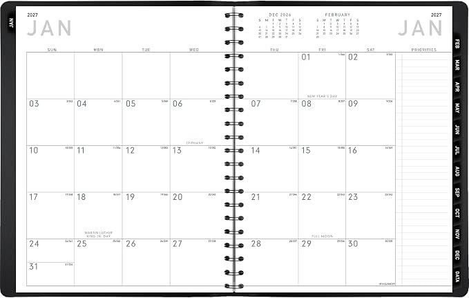 AT-A-GLANCE 2027 Appointment Book Planner, Weekly & Monthly, 8.25" x 11", Half-Hourly, Contemporary, Black (70950X0527)