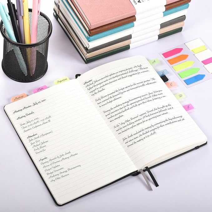 Lined Journal Notebook, 3 Pack A5 College Ruled Notebooks for Work, Hardcover Notebook Each with 2 Pockets & Pen, Leather Journal for Women, Men, 160 Pages, 100GSM Thick Paper (Black, Brown, Grey) | College-Ruled, 5.75" x 8.38", PU Leather Hardcover, 3...