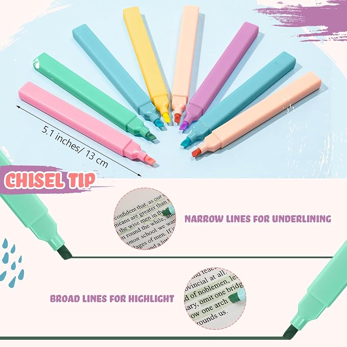 Marspark 120 Pcs Highlighters Bulk Chisel Tip Aesthetic 6 Assorted Colors No Bleed Cute Soft Bohemian Color Marker Pens for Journal Planner Notes Study Office Supplies (Pastel Colors)