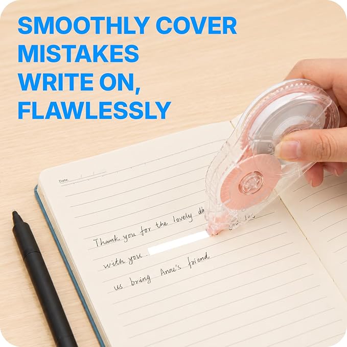 OWLKELA 2 Pack Plus Correction Tape, Tear-Resistant White Correction Tape, No Dry Time, Easy to Use, Office & School Supplies, 0.2 in Wide, 98.4 Ft, White Core, Pink Core