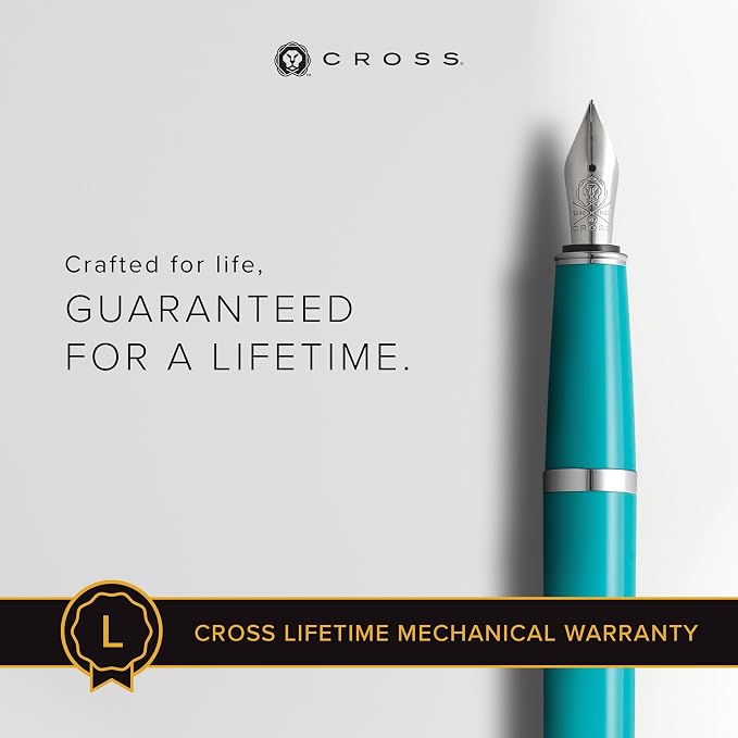 Cross Bailey Light Polished Teal Resin Extra Fine Nib Fountain Pen - Professional Pen for Effortless Writing - Journaling, Note-Taking & More - Black Ink - Easy Handling - Includes Gift Box