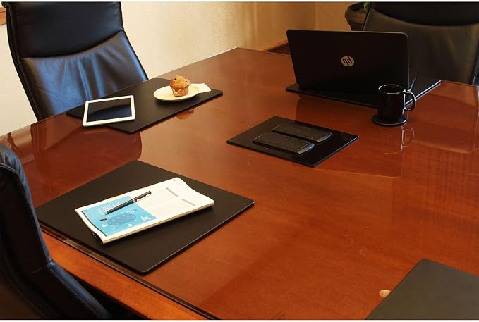 Dacasso Classic Black Leather 17" x 14" Luxury Conference Table Pad - Leather Desk Blotter for Writing - Boardroom Organization & Executive Desk Decor