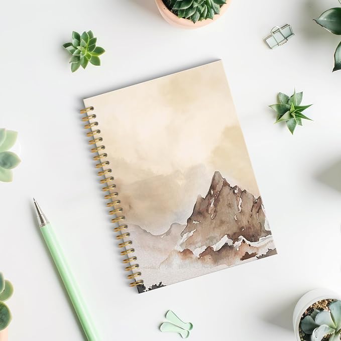 Watercolor Mountain Landscape Spiral Notebook, Gifts for Nature Lovers Journal, Travel Journal Notebook, Gifts for Travelers Women Men, 5.5x8.3 Inch