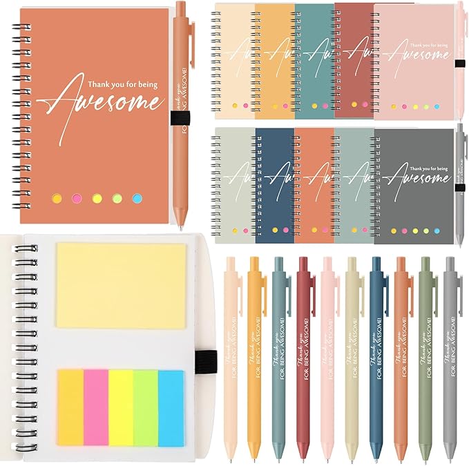 Chuangdi 20 Sets Back to School Teacher Gifts Bulk Inspirational Spiral Notebook with Sticky Note Motivational Pen Appreciation Gifts for Employee Team Staff Coworker (Classic,Vivid)