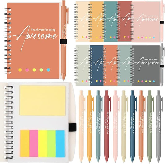 Chuangdi 20 Sets Back to School Teacher Gifts Bulk Inspirational Spiral Notebook with Sticky Note Motivational Pen Appreciation Gifts for Employee Team Staff Coworker (Classic,Vivid)