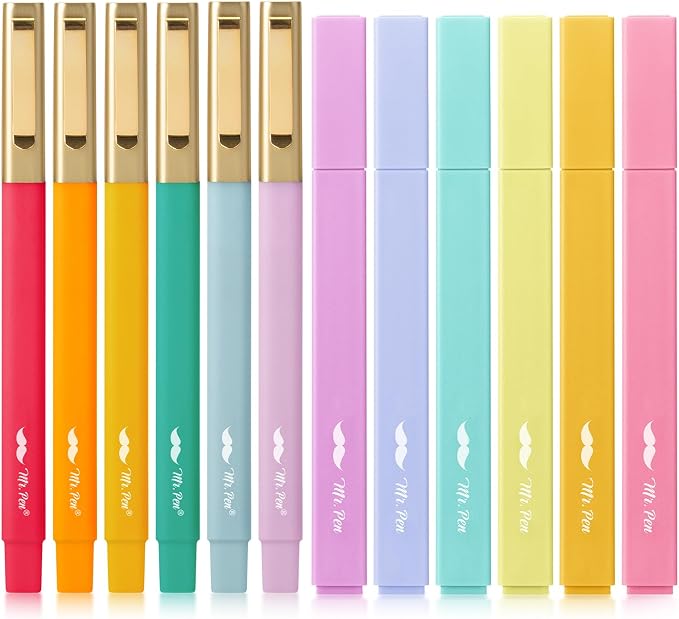 Mr. Pen- Aesthetic Highlighters and Ballpoint Pens No Bleed, 12 Pack | Summer Delight, Bible Highlighters and Pens No Bleed, Fast Dry and No Smear for Bible Journaling, Planner, School Supplies