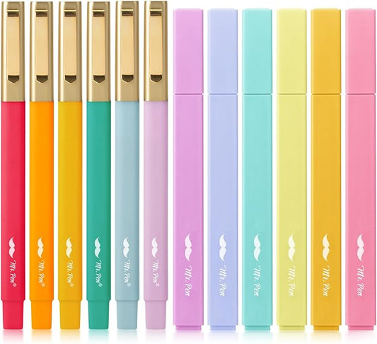 Mr. Pen- Aesthetic Highlighters and Ballpoint Pens No Bleed, 12 Pack | Summer Delight, Bible Highlighters and Pens No Bleed, Fast Dry and No Smear for Bible Journaling, Planner, School Supplies