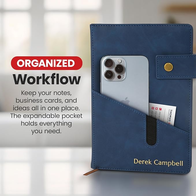 Promot Personalized Notebook - A5 Lined Leather PU Journal Notebook (Blue) | Premium Leather-Look Cover, Smooth Lined Writing Pages, Durable Everyday Design, Elegant Professional Appearance