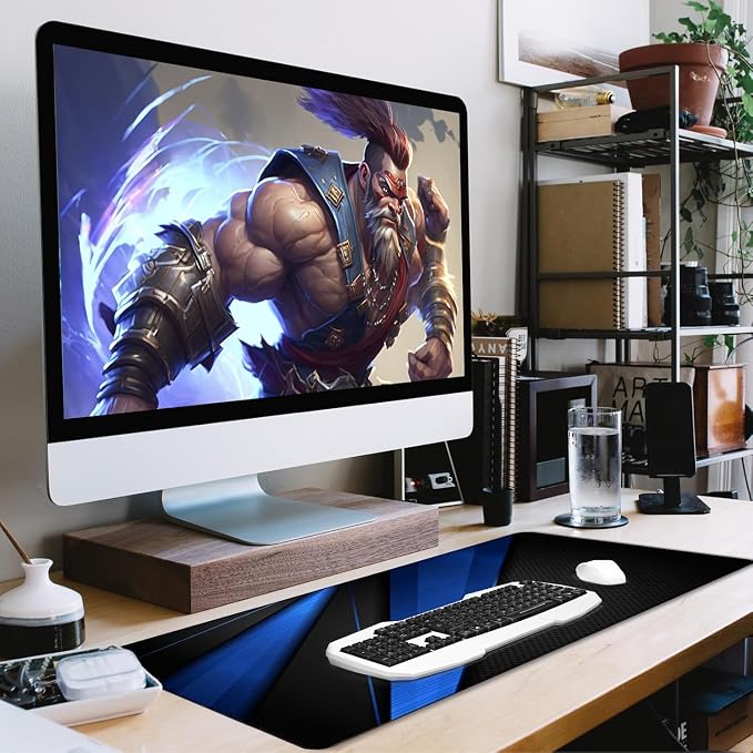 Desk Pad, Large Gaming Mouse Pad,Extended Keyboard Mouse Mat 35.4 X 15.7 Inch Desk Pad with Non-Slip Rubber Base & Stitched Edge for Computers Laptop Desk Home Office Accessories,Black Blue