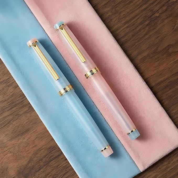 Jinhao 82 Acrylic Fountain Pen Set (2 Pack), Fine Nib Pen, Pink & Blue | Smooth refillable writing pens with converter for journaling, calligraphy & office use. Features a translucent body.