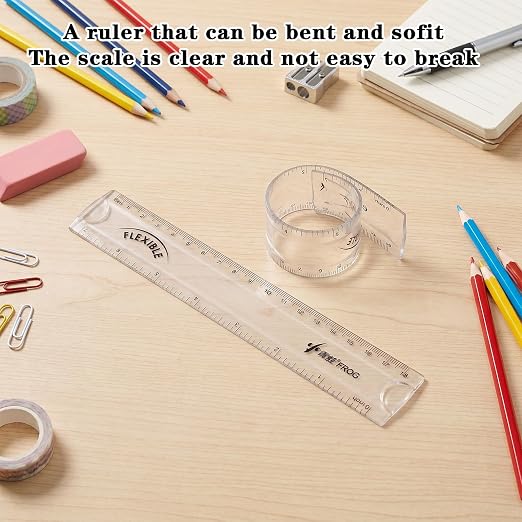 Grevosea 2 PCS Flexible Rulers, 7 Inch/18cm Clear Plastic Ruler | Soft Bendable Ruler with Centimeters and Inches for Kids and Adults School Classroom Office Supplies