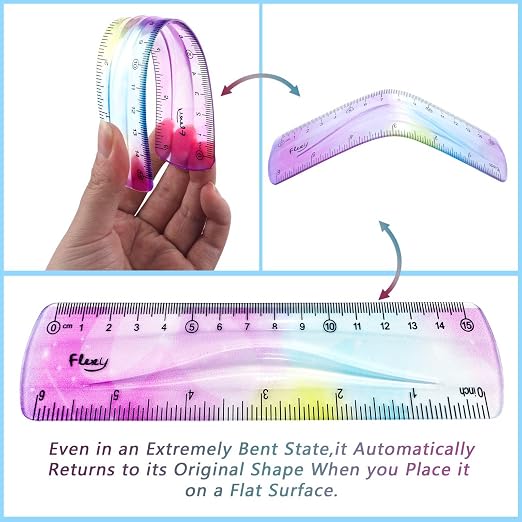 2 PCS 6 Inch Flexible Ruler, Bendable Plastic Ruler, Soft Bendable Gradient Colour Rulers with Centimeters and Inches for Student School Classroom Office Supplies