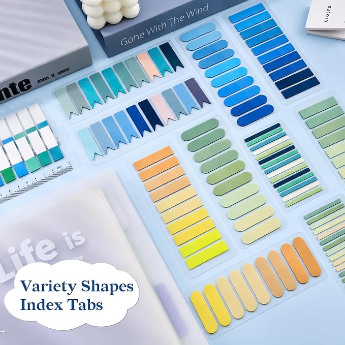 Temiary 2600Pcs Transparent Sticky Index Tabs for Annotating Bible, Stylish | Colorful Books Tabs Clear Flags Strip Notes Tabs, Translucent Writable and Repositionable Page Marker for Bible Notebooks