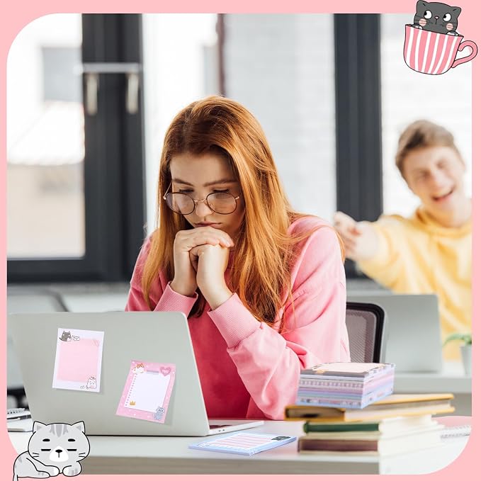 Chiisong 12 Pieces Cats Sticky Notes Cute Cat Gift Self Stick Notepads 3x4 Inch Kawaii Memo Notes for Animal Lover Cartoon Animal to Do List for Office Home Supplies Roommates Gift