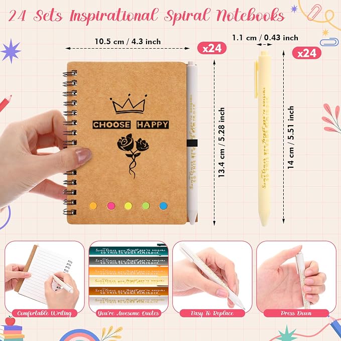 Resurhang 24 Set Back to School Gifts Bulk Teacher Appreciation Inspirational Notebooks Mini Journals with Pens Thank You Gifts for Students Employee Coworker Staff Office Supplies