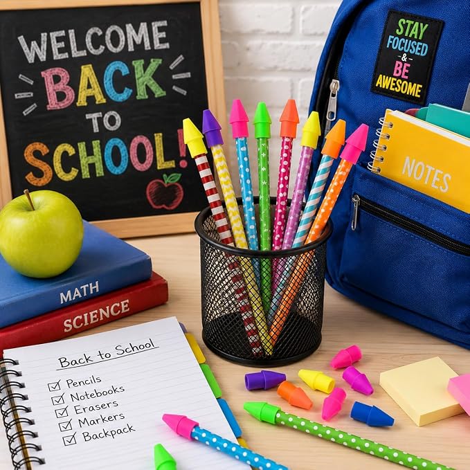 800PCS Pencil Top Erasers, Chisel Shape Arrowhead Cap Erasers, Latex Free Pencil Eraser Toppers Assorted Colors for School Packs, Christmas Favors, Games, Prizes, Classroom Home Office