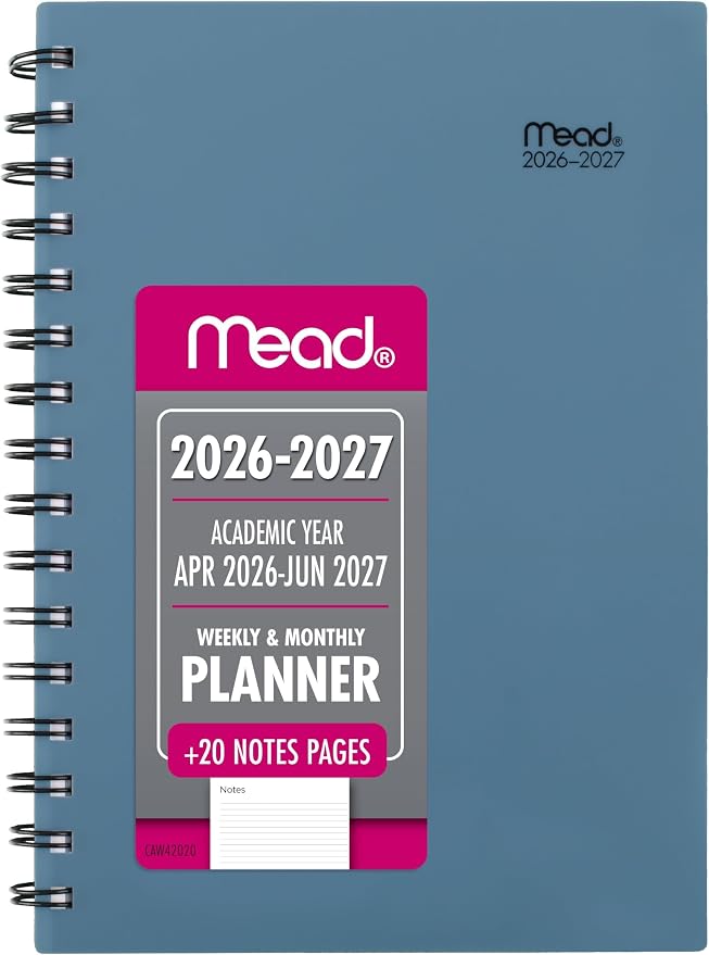 Mead Planner 2026-2027 Weekly & Monthly Academic 15-Month April-June, 5.5" x 8.5", Composure Blue (CAW42020) (Pack of 12)