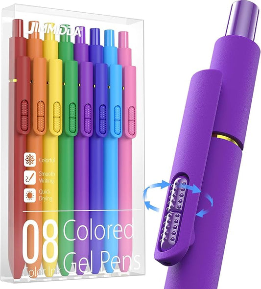 Colored Gel Pens, 8 Pack Fidget, 0.7mm Vibrant Color Ink No Smudge | Fine Point Smooth - Quick-drying Soft Grip, Coloring Pens for Journaling, Cute School & Office Supplies, Gift for Women Men