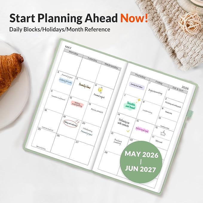SUNEE 2026-2027 Pocket Weekly Planner for Purse 3.5" x 6" - 12 Month (July 2026 - June 2027) Academic Year Calendar, Pocket Size Planner, Hardcover, Note, 100 GSM Paper, Sage Green