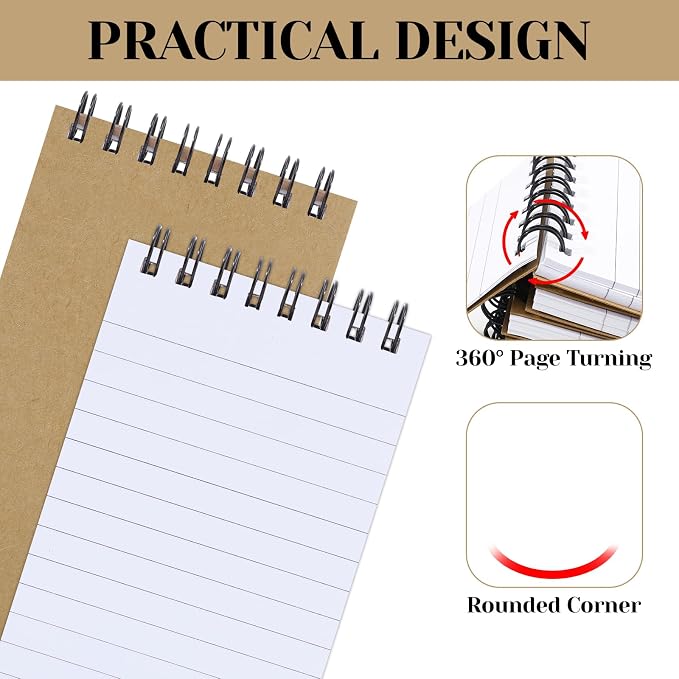 Thboxes 8 Pack Pocket Notebook, 3x5 Small Spiral Notebooks with 60 Sheets/120 Lined Pages Small Notebook Spiral Notepads Mini Note Pads Notebooks for School Office (Brown)