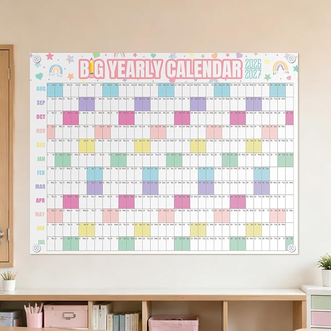 Thenshop 2026-2027 Dry Erase Wall Calendar Large 33'' x 44'' Big Academic Yearly Calendars for Wall Includes Laminated Calendar and Pins Marker for Schedule Planner Classrooms Home Office(Pastel)