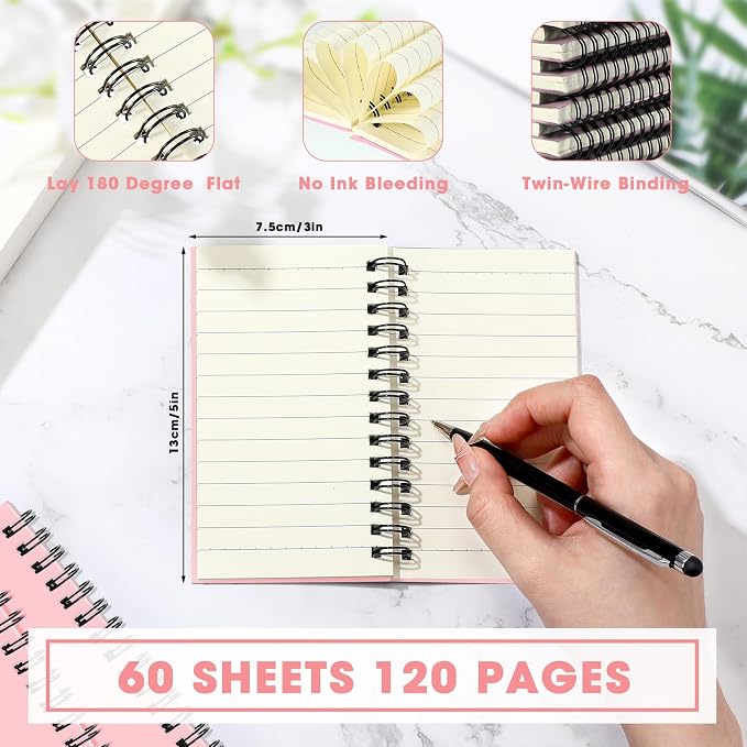 Jutom 54 Pcs Small Spiral Notebooks Memo Pads 3x5 Bulk Small Pocket Notepads Back to School Supplies Mini Notebook with Lined Mini Journals for Office & Work, 120 Pages (Pink)