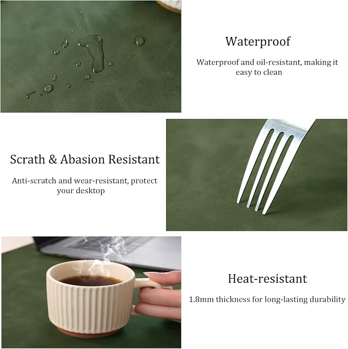 Distressed Leather Desk Mat - Non-Slip PU Leather Desk Pad Protector - Large Waterproof Mouse Pad Computer Keyboard Desk Mat Desk Accessories for Office & Home (Forest Green, 36"x17")