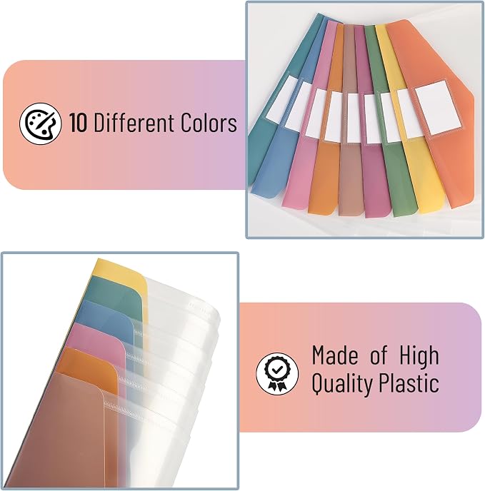 Mr. Pen- Clear Plastic Envelopes File Folders, 30 Pack, A4, Letter Size | Colorful Flaps, Bulk Clear Folders for Documents Plastic Poly Envelopes with Label for School, Home, Work, Office, Organizer